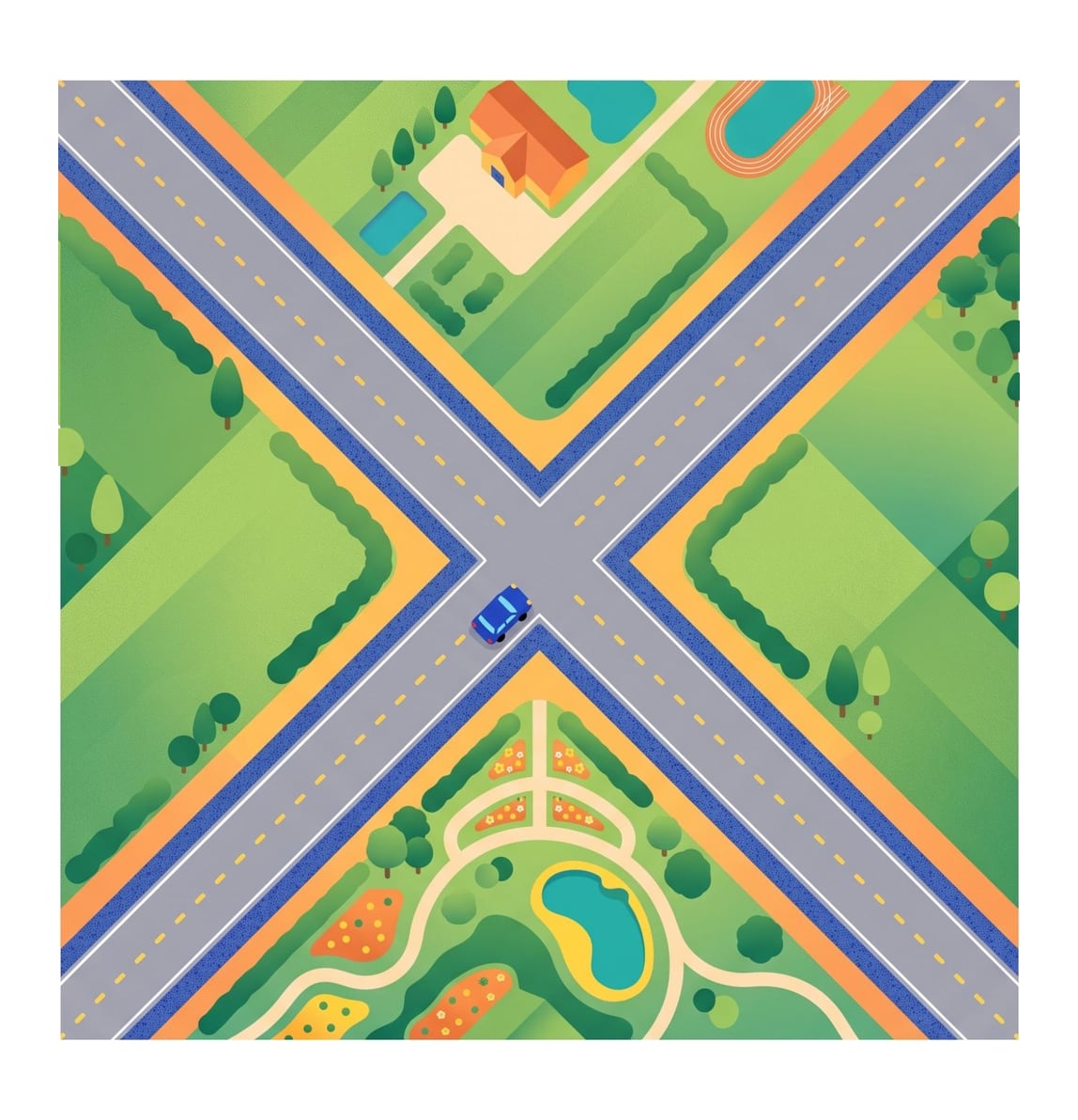 Two roads crossing at one point